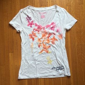 White Tee with Pink and Orange Flowers